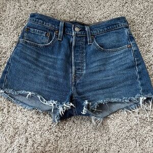 Levi's Blue Frayed Jean Shorts